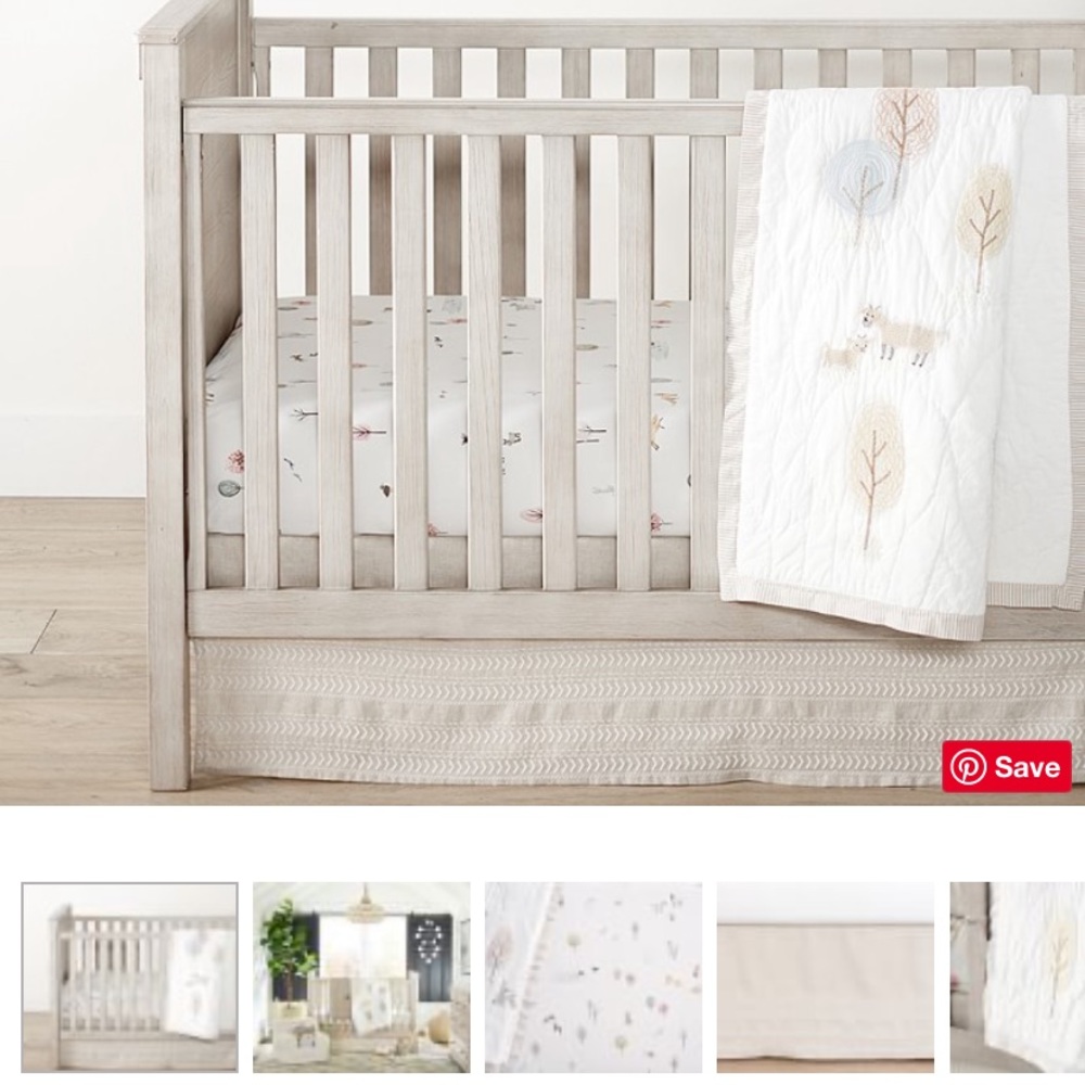 Pottery barn Dakota woodland crib bedding, crib skirt, and crib sheets